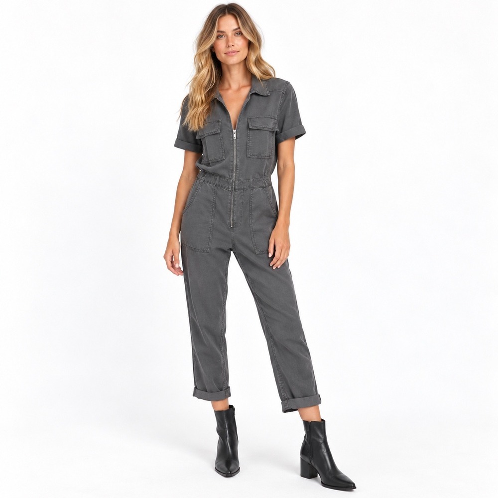 BDG Urban Outfitters Zip Front Utility Boiler Suit Womens Size L Gray Jumpsuit